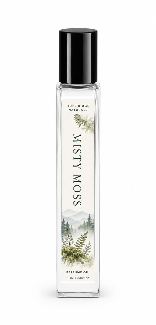 Misty Moss Perfume Oil – Soft Fruity Floral, Green Tea & Gentle Woods – 10 mL Rollerball