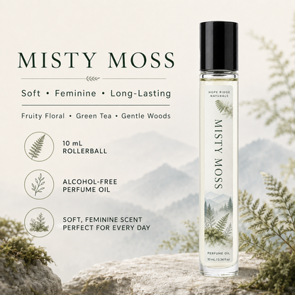 Misty Moss Perfume Oil – Soft Fruity Floral, Green Tea & Gentle Woods – 10 mL Rollerball