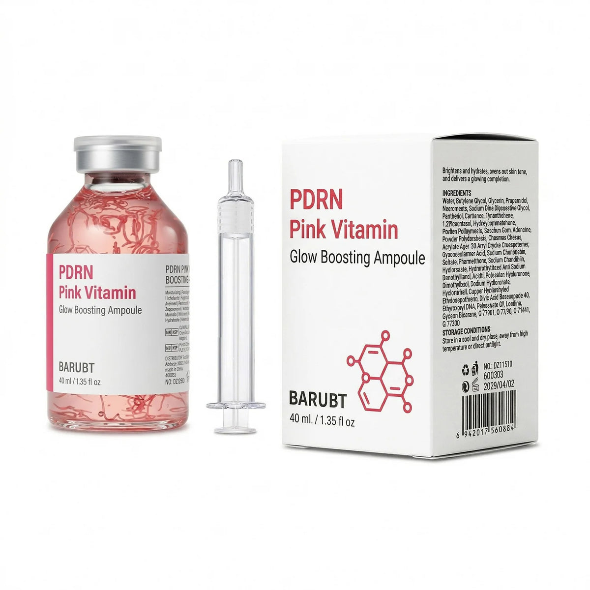 BARUBT PDRN Pink Vitamin Glow Boosting Ampoule for Cellular Repair, Hydration & Radiance, Facial Serum - 40 ml